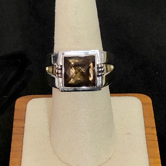 MICHAEL DAWKINS Smokey Quartz Sterling Silver Faceted Checkerboard Cut Ring Sz9 - Picture 13 of 16
